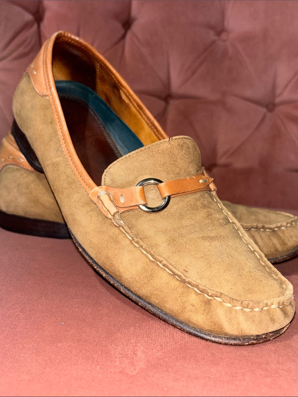 H.S. Trask tan suede driving moccasin leather & suede classic luxury flats 9
